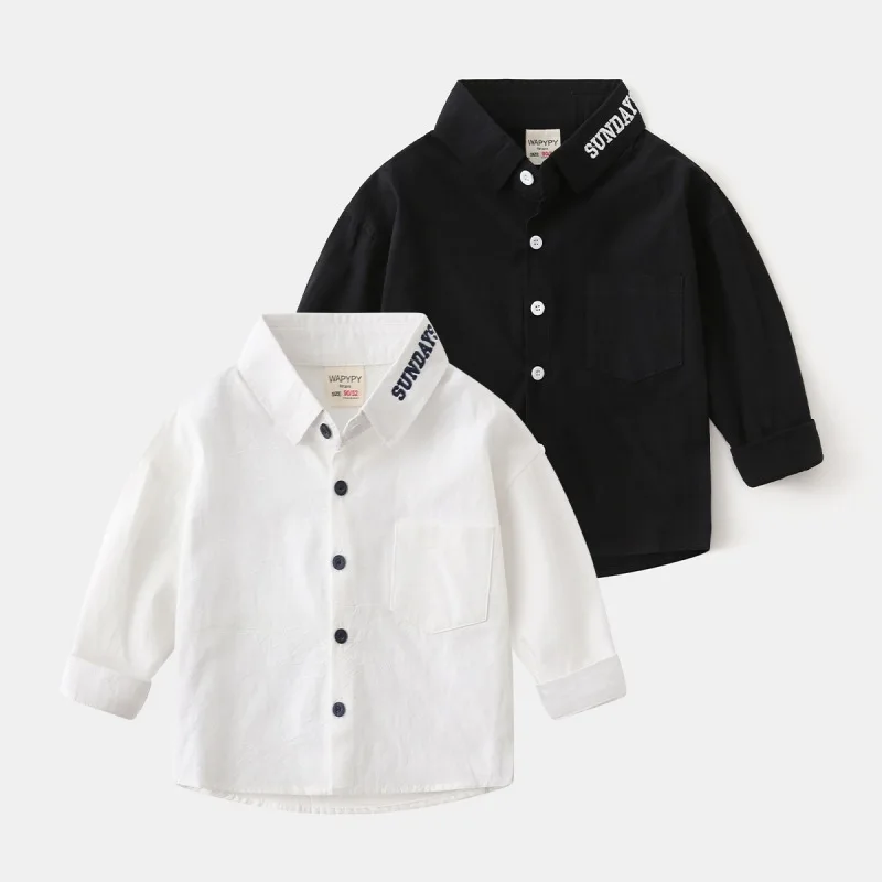 2024 Autumn Children Boy 1-6 Years Shirt Korean Style Solid Flip Collar Kid Boy Tops Soft Pure Cotton Toddler Boy Overshirt