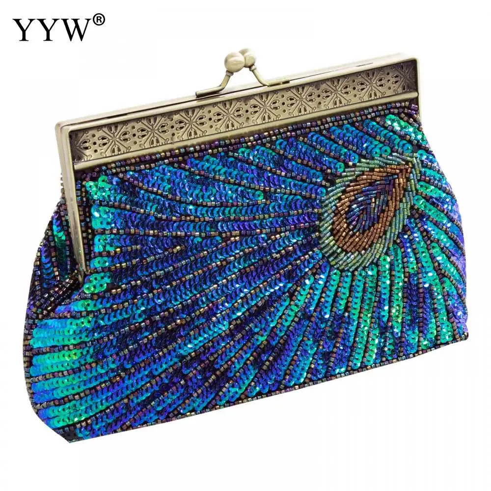 Luxury Peacock Pattern Evening Bags Glitter Shinny Clutch Bag Designer Ladies Banquet Clutches Elegant Shoulder Bags Party Pouch