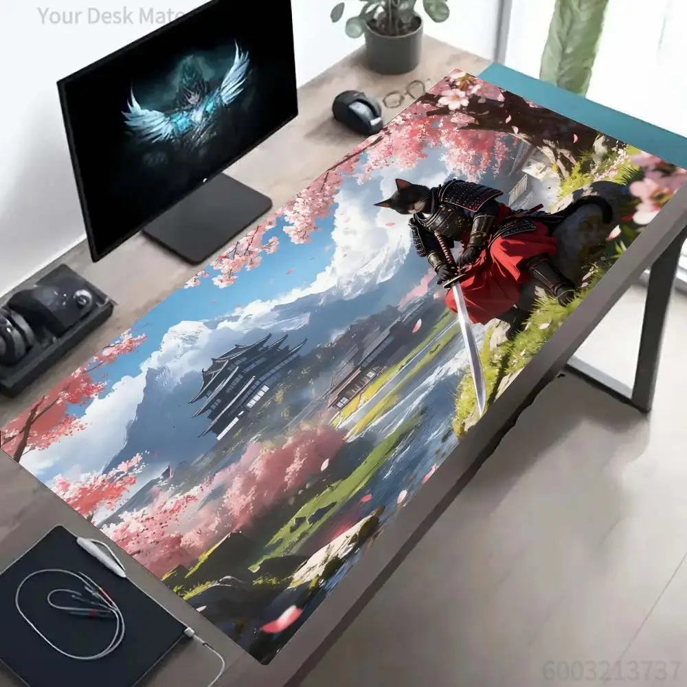 

Sakura Samurai Cat Mouse Pad Large Rubber Base Anti-slip PC Desk Accessories Mousepad for Office & Gamer Keyboard Mats Decor Mat