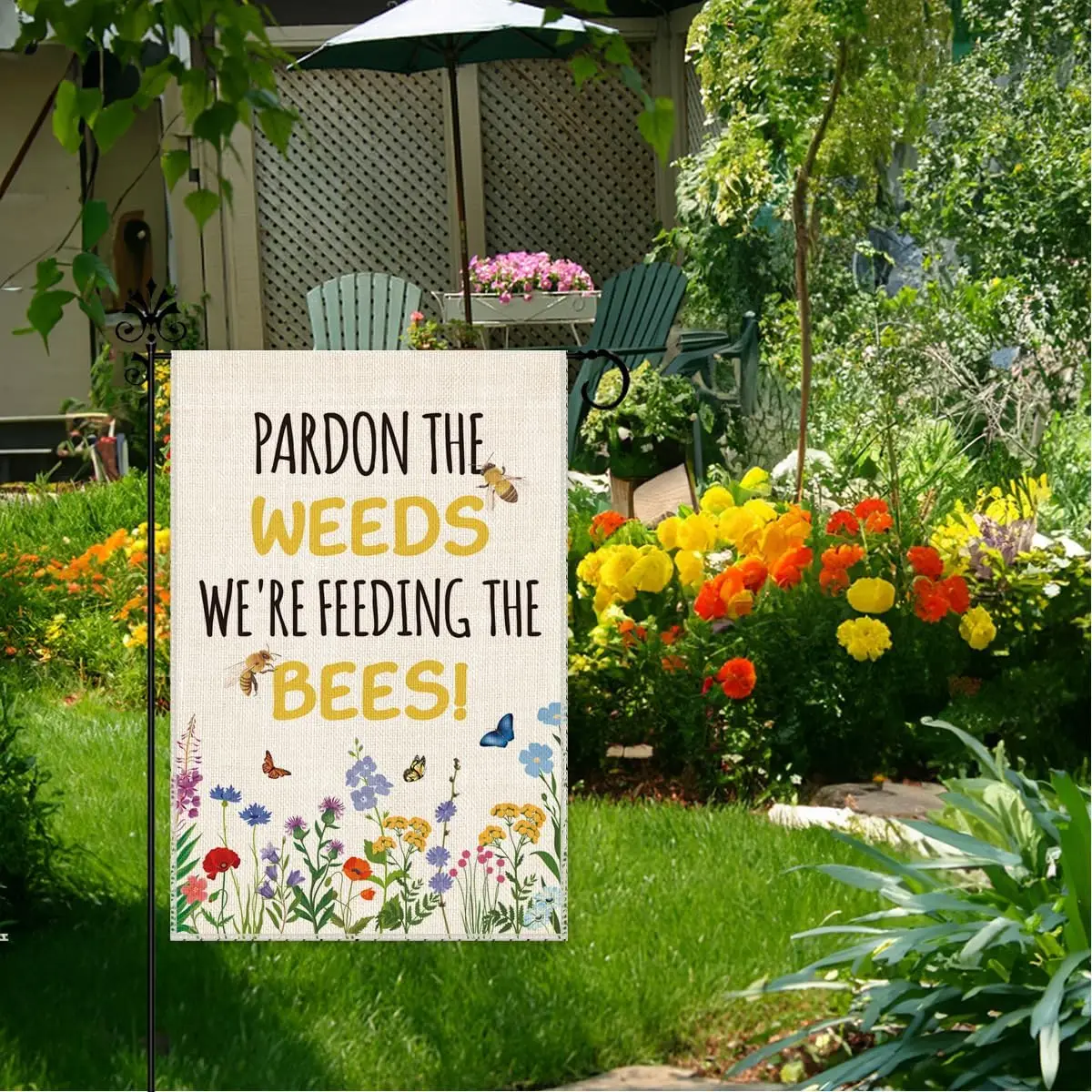 Hafhue Pardon The Weeds We're Feeding The Bees Garden Flag, 12 x 18 Inch Double Sided Holiday Yard Outdoor Farmhouse Law OOA