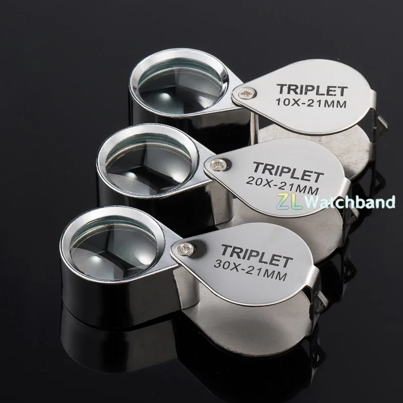 10X 20X 30X Silver Folding Magnifying Glass Portable Boxed Loupe for Jewelry Identification Labels Reading Small Print Tool