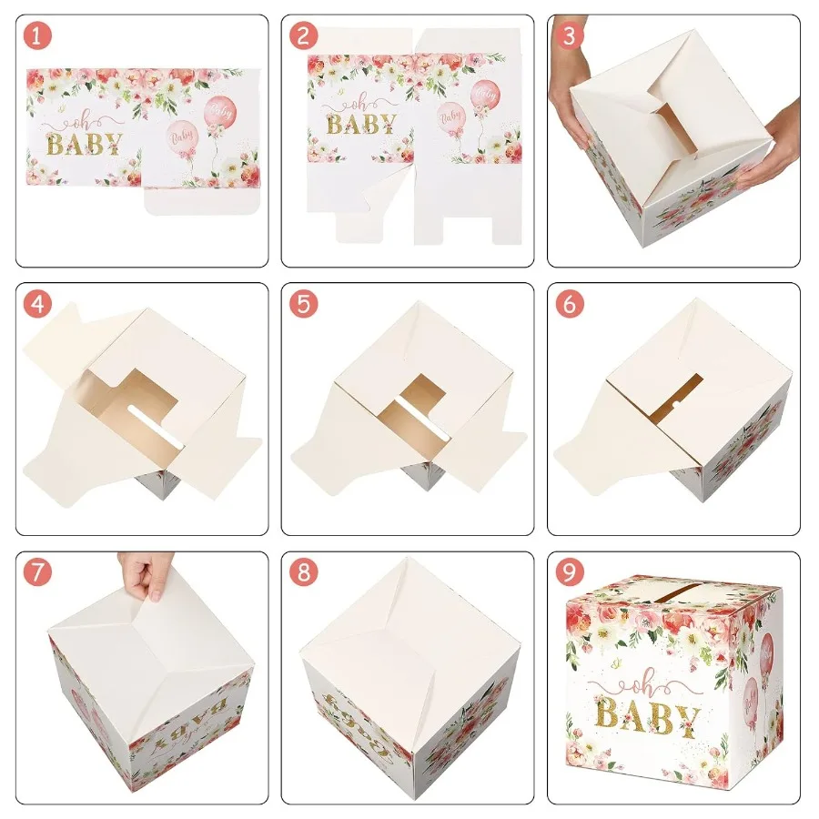 50 Uds. Boletos de rifa de pañales florales con caja de tarjetas de rifa de pañales para decoración de Baby Shower, tarjetas y caja de billetes florales con conservación