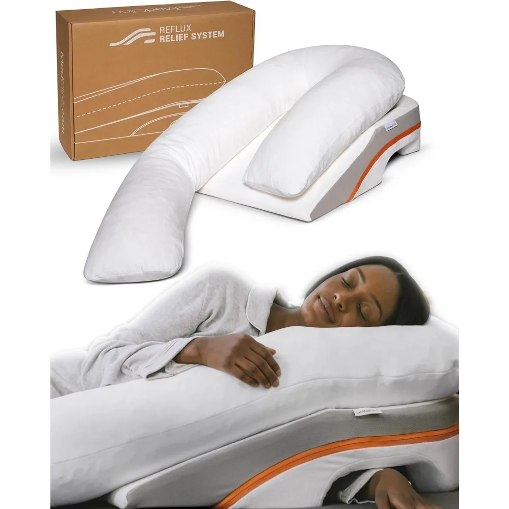 Sistema de alivio de reflujo, almohada de cuña para cama para alivio de reflujo ácido y gerd con almohada corporal terapéutica, inserto y fundas, inclinación