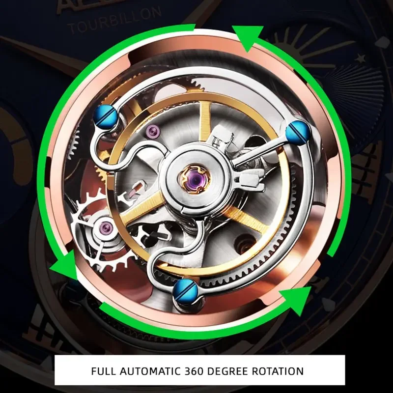 Aesop Luxury Tourbillon Movement Multifunctional Mechanical Watch for Men Sapphire Moon Phase Automatic Men Watches Waterproof