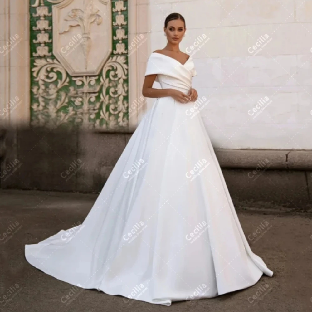 

Elegant Wedding Dresses A-Line Satin Bridal Gowns Off The Shoulder Robes For Formal Party Sweep Train Vestidos De Novia 2024