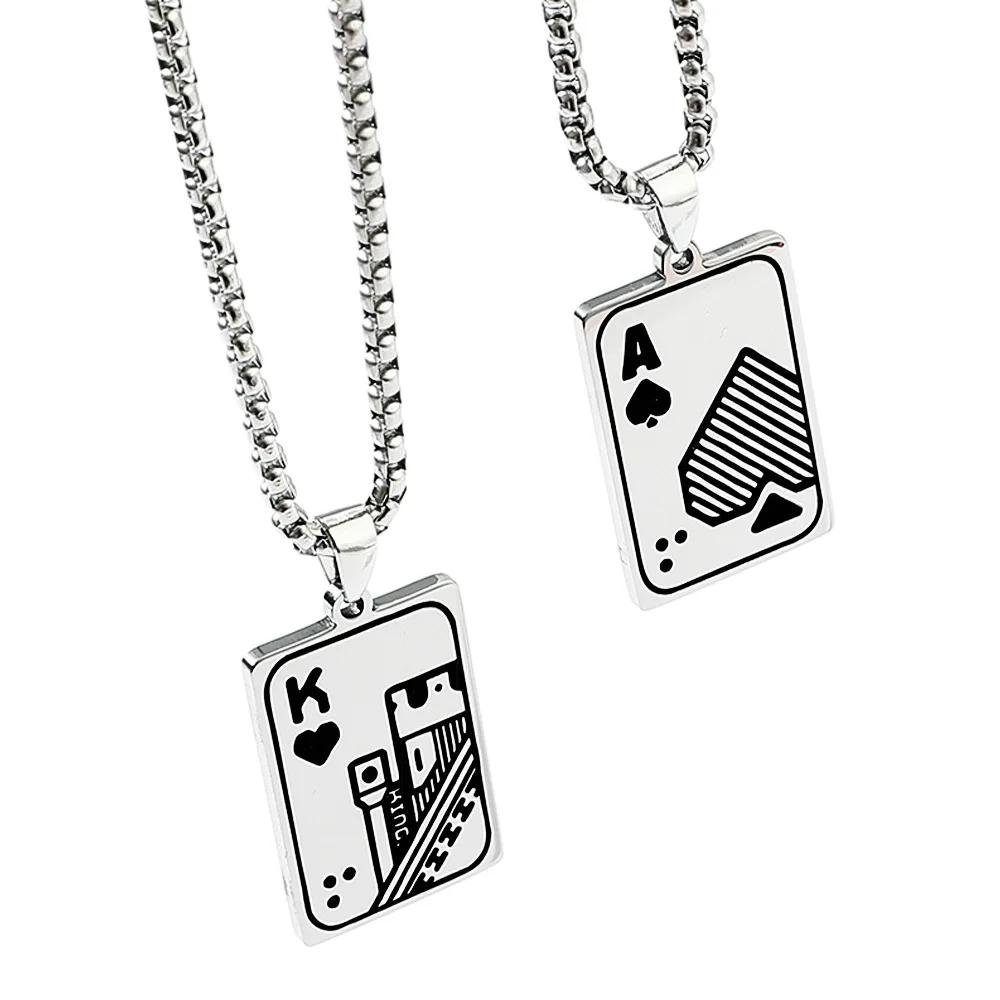 Men Statement Poker Lucky Ace Of Spades Pendant Necklace Red Black Silver Color Stainless Steel Jewelry Fortune Playing Cards