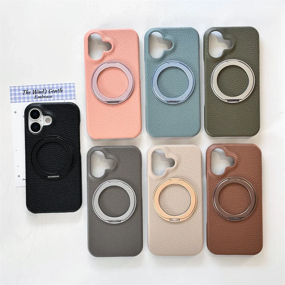 360-Halterung Retro-Leder-Handyhülle für iPhone 7 8 Plus XS XR 11 12 13 14 15 16 17 Pro Max 17 Air 16E magnetische Ständerabdeckung