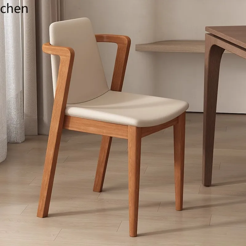 HT Simple Backrest Dining Chair Solid Wood Home Armrest Leisure Desk Dining Table Chair Konggu Chair