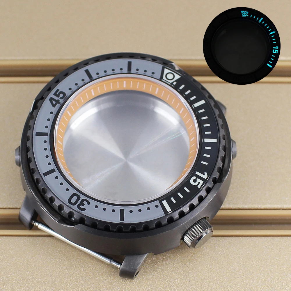 Gun color 43mm Men's Watch Case With chapters Ring Sapphire Crystal For NH35 NH36 NH38 4R Movement Modified Tuna Canned C3 Bezel