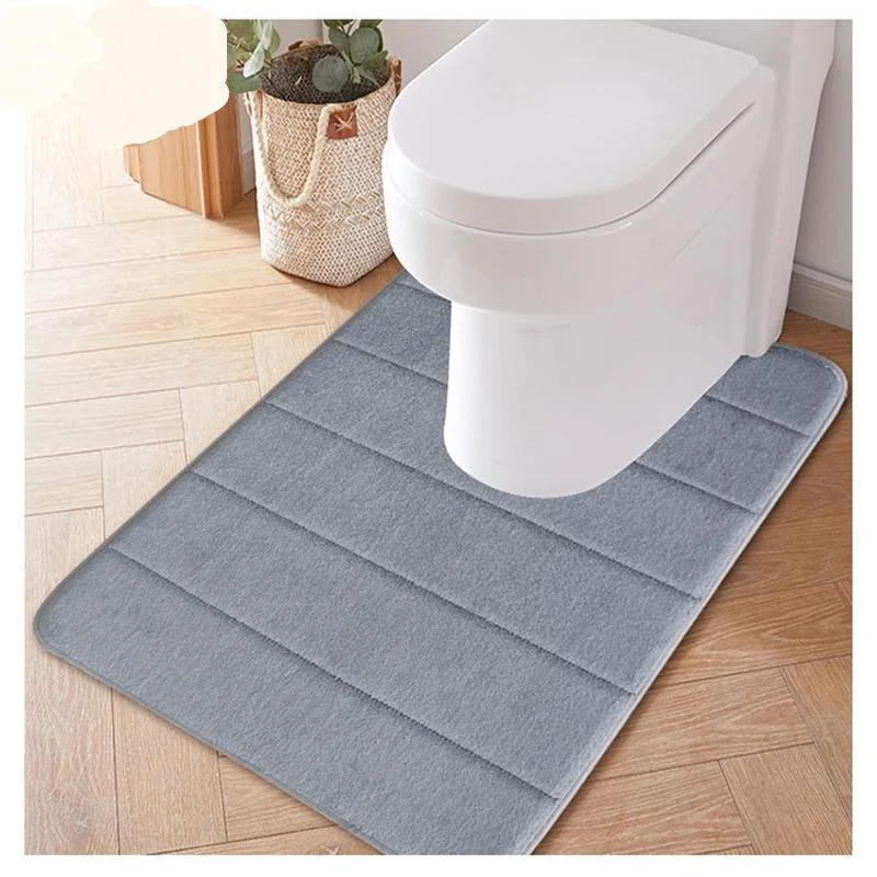 1pc Bath Mats Non Slip Memory Foam Bathroom Mat U Shape Rug Shower Mat Water Absorbing Mats Washable Rug Toilet Mats,Silver Grey