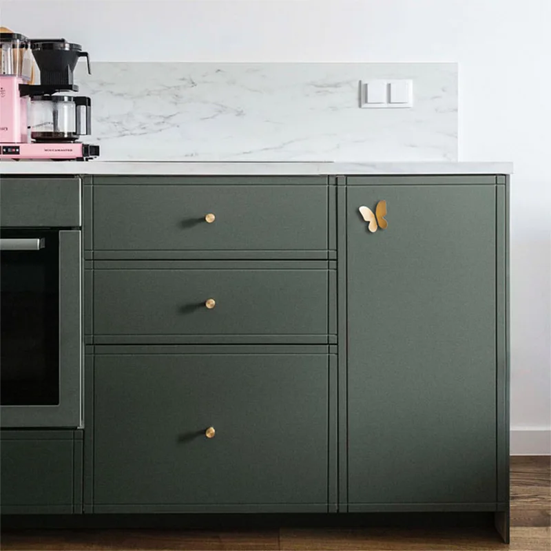 Brass Furniture Nordic Butterfly Leaves Medicine Handle No Drilling Installation Wardrobe Shoe Cabinet Drawer Copper Handle