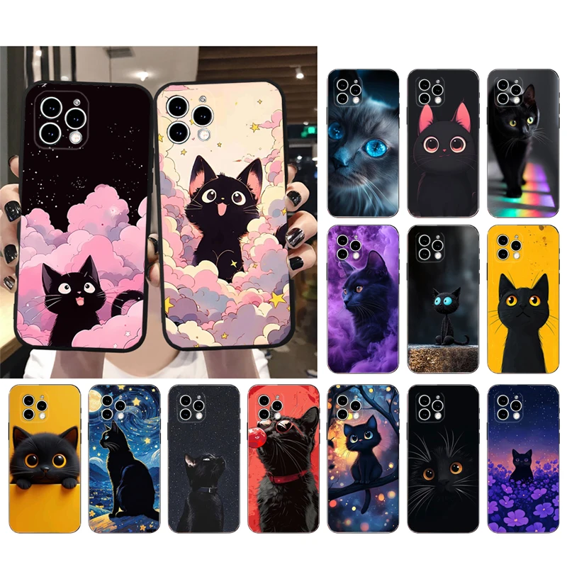 

Phone Case Carcasa Funda For iPhone 17 Pro Max Air 16 15 14 13 Pro Max 15 16 Pro 15Plus Black Cats Case