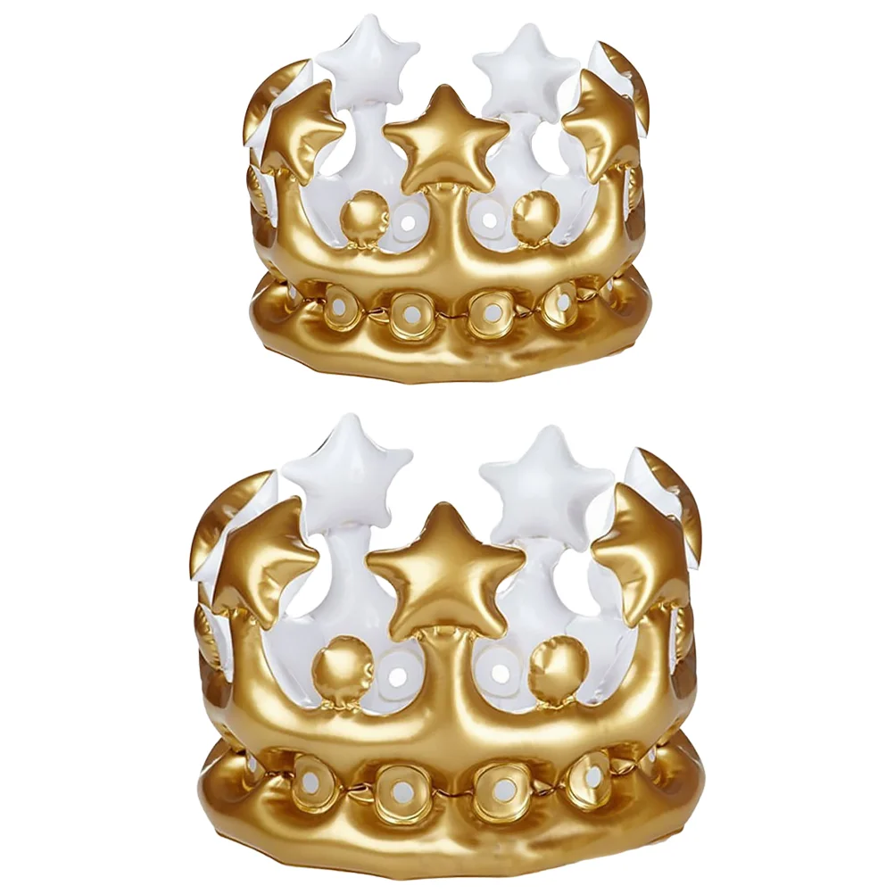 2 Pcs Pvc Inflatable Toys Stage Performance Crowns Gold Headband Hat Party Hats Children Birthday Kids