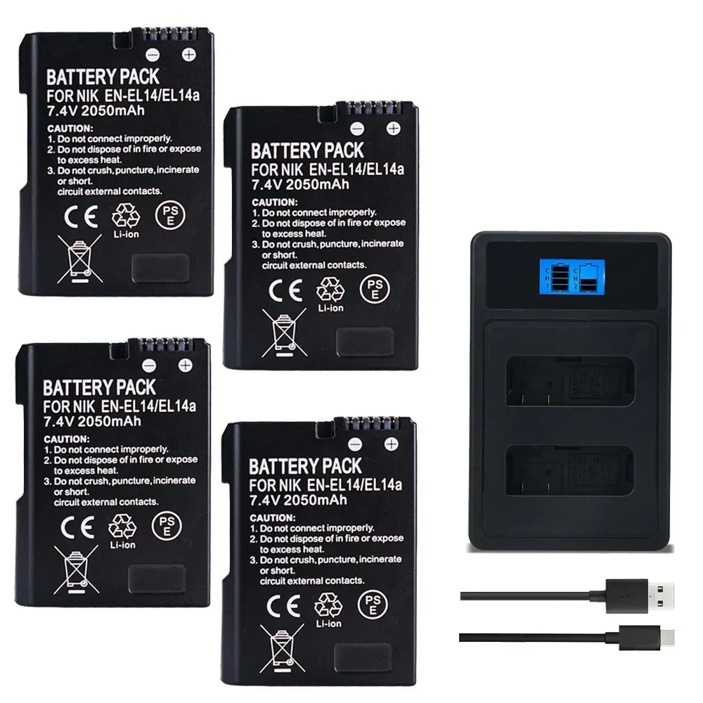 EN EL14 EN-EL14 EL14A Rechargeable Li-ion Battery + LED USB Dual Charger for Nikon ENEL14 D5300 D5200 D5100 D3100 D3200 P710