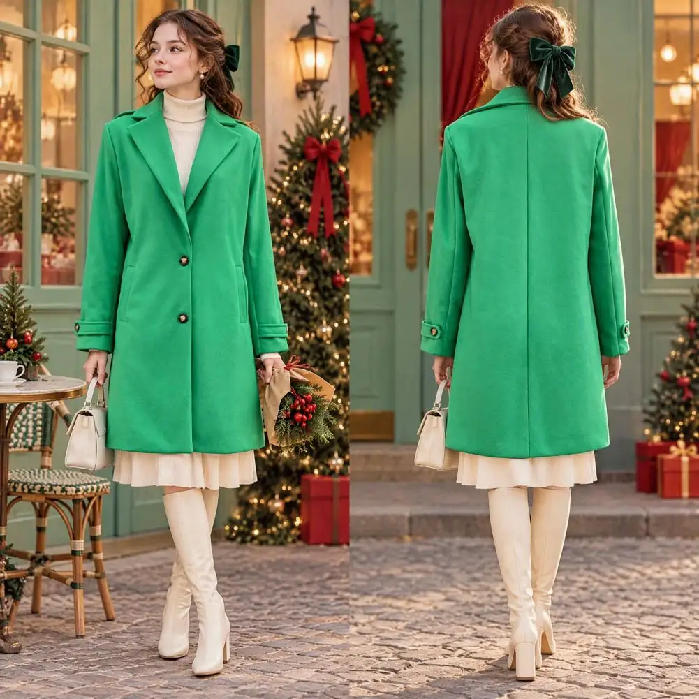 Wear Long Jacket Warm Winter Coat Women’s Wool Long Coat Notch Lapel Overcoat with Pockets Single Breasted Solid for Fall