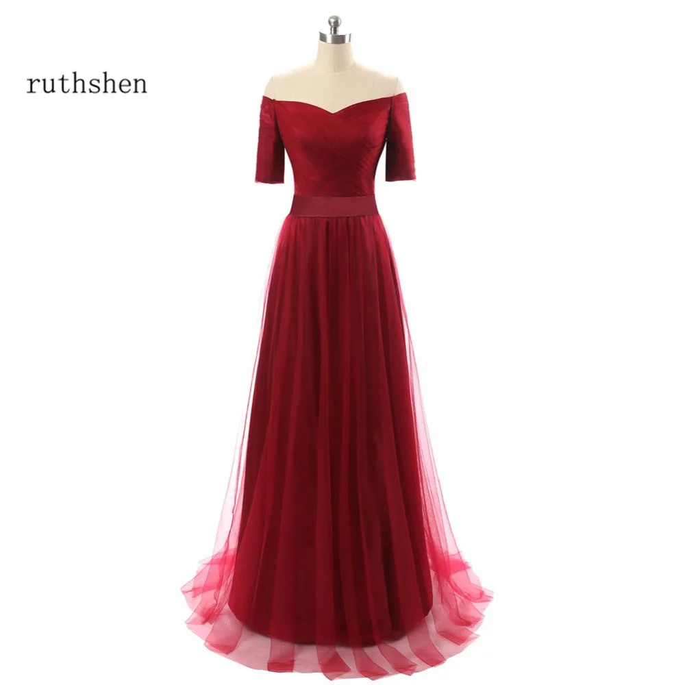 ruthshen Burgundy Prom Dresses Cheap Off Shoulder Pleated Tulle 2023 Real Photo Formal Evening Gowns Vestido Longo