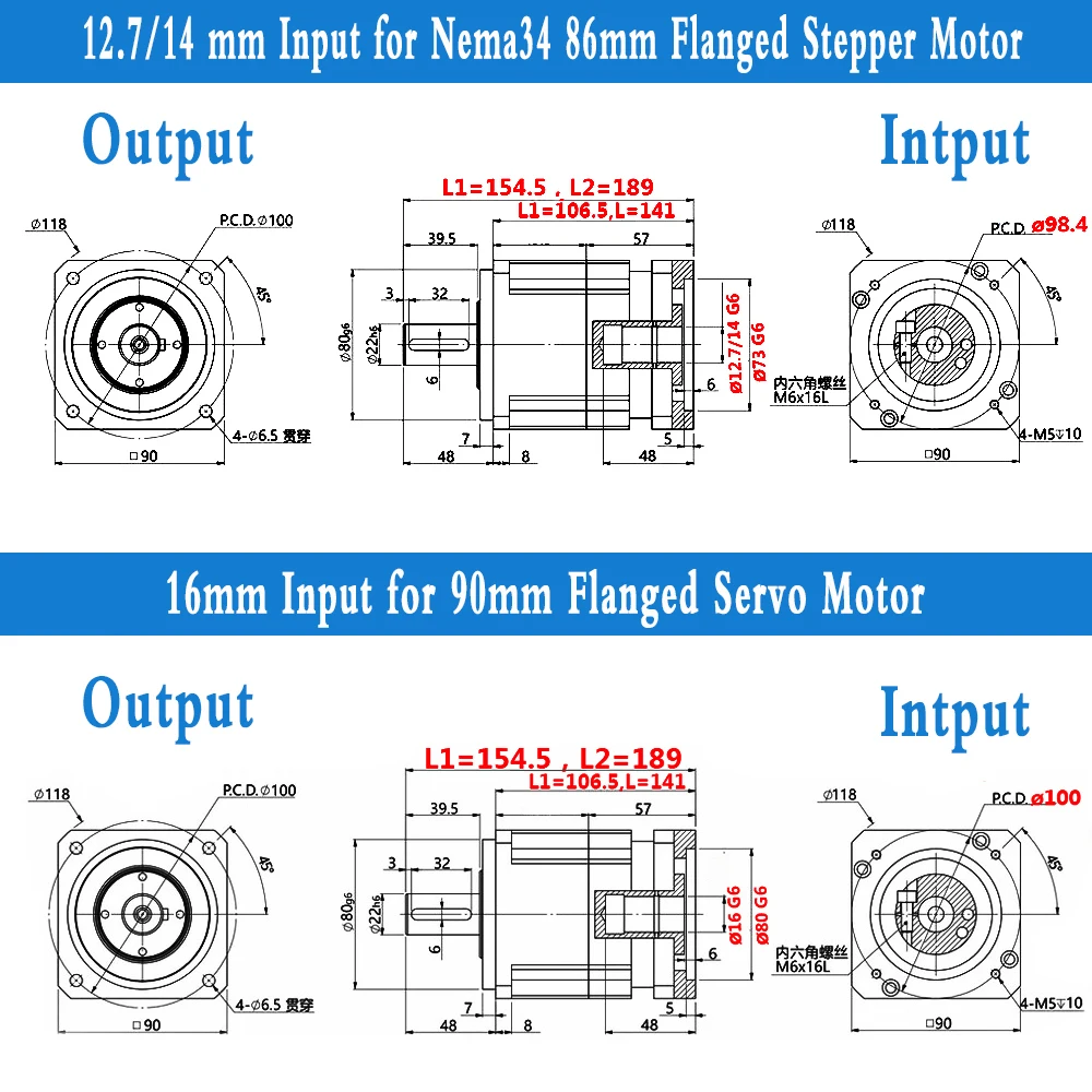 Nema 34 Planetary Gearbox Gear Helical High Precision 3arcmin 750W 90mm Flange Servo Planetary Reducer CNC Part Speed Reducer