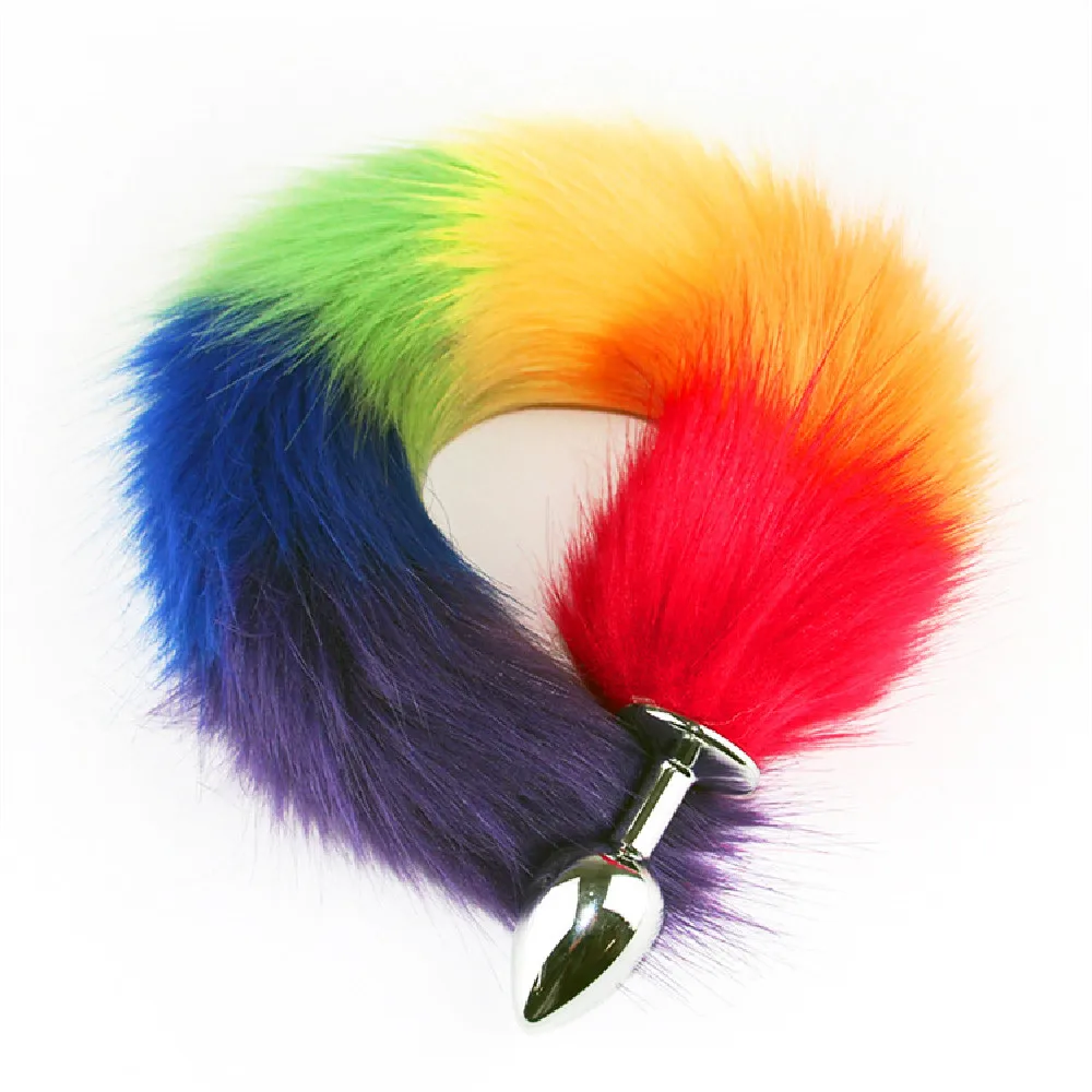 RainBow Fox Butt Plug Tail Anal LGBT Comfort Furry Beginner Sex Toy Explore Ass Dog Play Women Stimulate 46CM Costume Cosplay