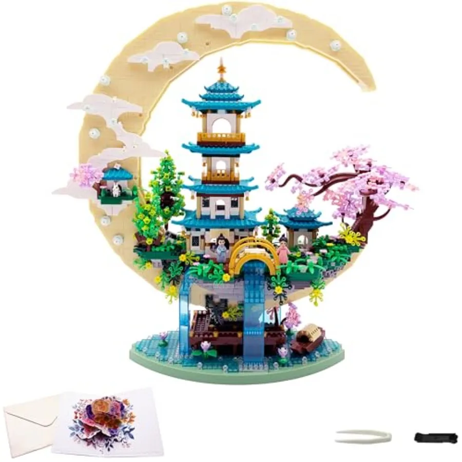 

4288 PCS Cherry Blossom Tree Building Set for Adults Teens，Chinese Moon Palace Architecture Model，Micro Japanese Sakura Tree Hou