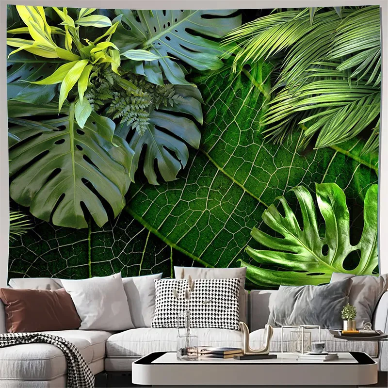 Luxury Green Leaf Wall Art Deco Photo Print for Living Room Decor Extra Large Size Wall Poster Mural (150x234cm) High Definition