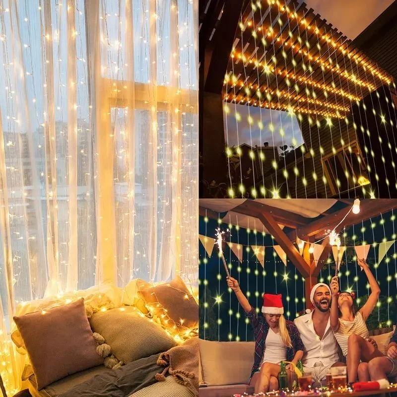 3mx3m 300LEDs Indoor/Outdoor Curtain LED Fairy Lights,8 Lighting Modes,Christmas Decoration for Garden Wedding Party Home Decor