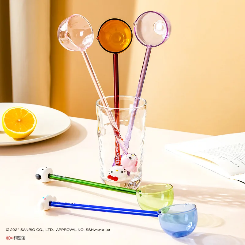 

Hello Kitty Kawaii Anime Sanrio Large Glass Soup Spoon High Temperature Resistant Spoon Large Capacity Kuromi Spoon Kids Toys