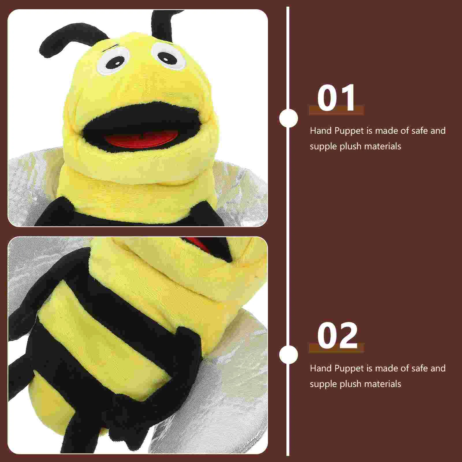 Marionnette à main en forme d'abeille en peluche, jouet interactif pour raconter des histoires, jouet en peluche, marionnettes à main en forme d'abeille