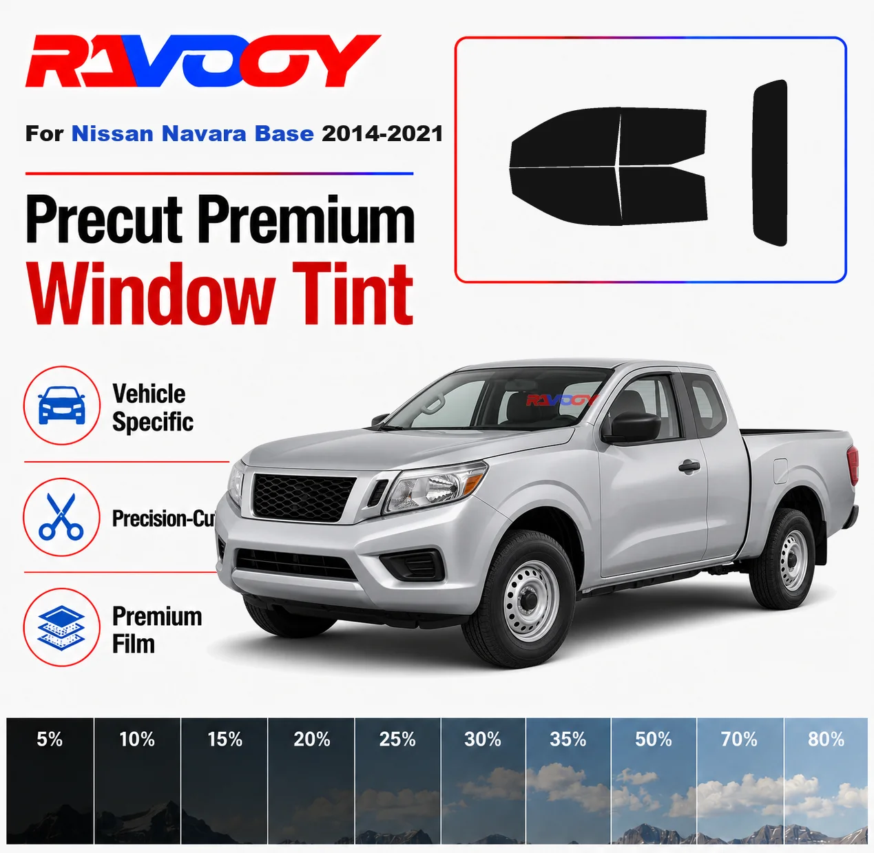 Premium Precut Window Tint Kit Front Rear Windows Rear Windshield For Nissan Navara Base 2014-2021 Car Solar Nano Ceramic Film
