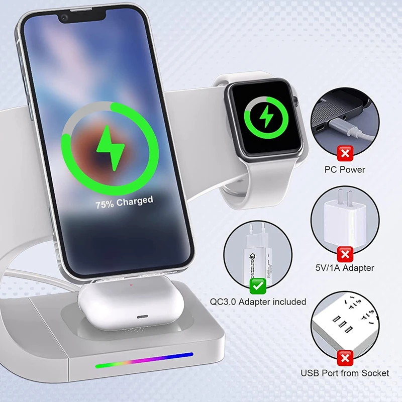 3 Trong 1 Từ Tính Không Dây Sạc Đứng Cho IPhone13 12 Cảm Ứng Sạc Nhanh Incarcator Giá Đỡ Đồng Hồ Apple 7 6 SE tai Nghe AirPods Pro