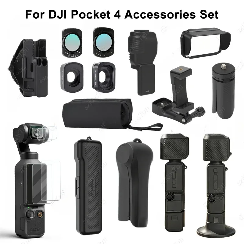 Kit de Accesorios para Cámara con Gimbal DJI Osmo Pocket 4, Estuche Protector, Bolsa de Almacenamiento, Mini Trípode, Set de Vlogging Portátil para Exteriores