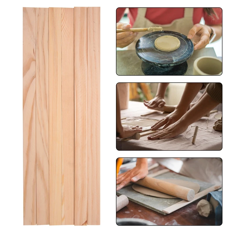 6PCS/SET Mud-Rolling Stick Guide Mudboard Guide Wooden Strips DIY Ceramic Mudboard Forming Tool Teaching Pottery Tool