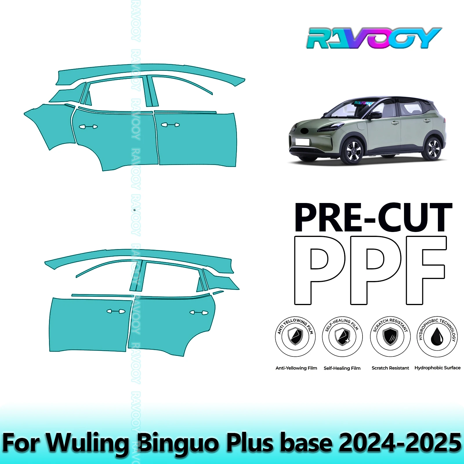 

For Wuling Binguo Plus base 2024-2025 8.5mil Clear Matte Pre-Cut PPF Door & A/B Pillar Kit TPU Paint Protection Film Set