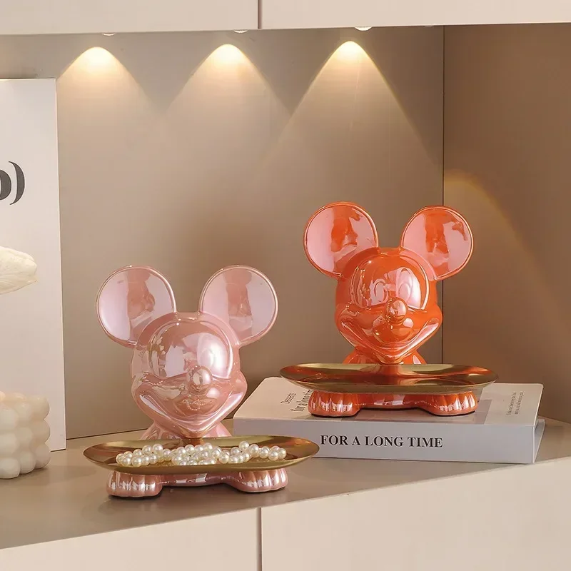 Disney Mickey Mouse Tray Cute Tv Cabinet Luxury Cartoon Ornaments Home Entrance Key Storage Electroplating Decoration Gifts