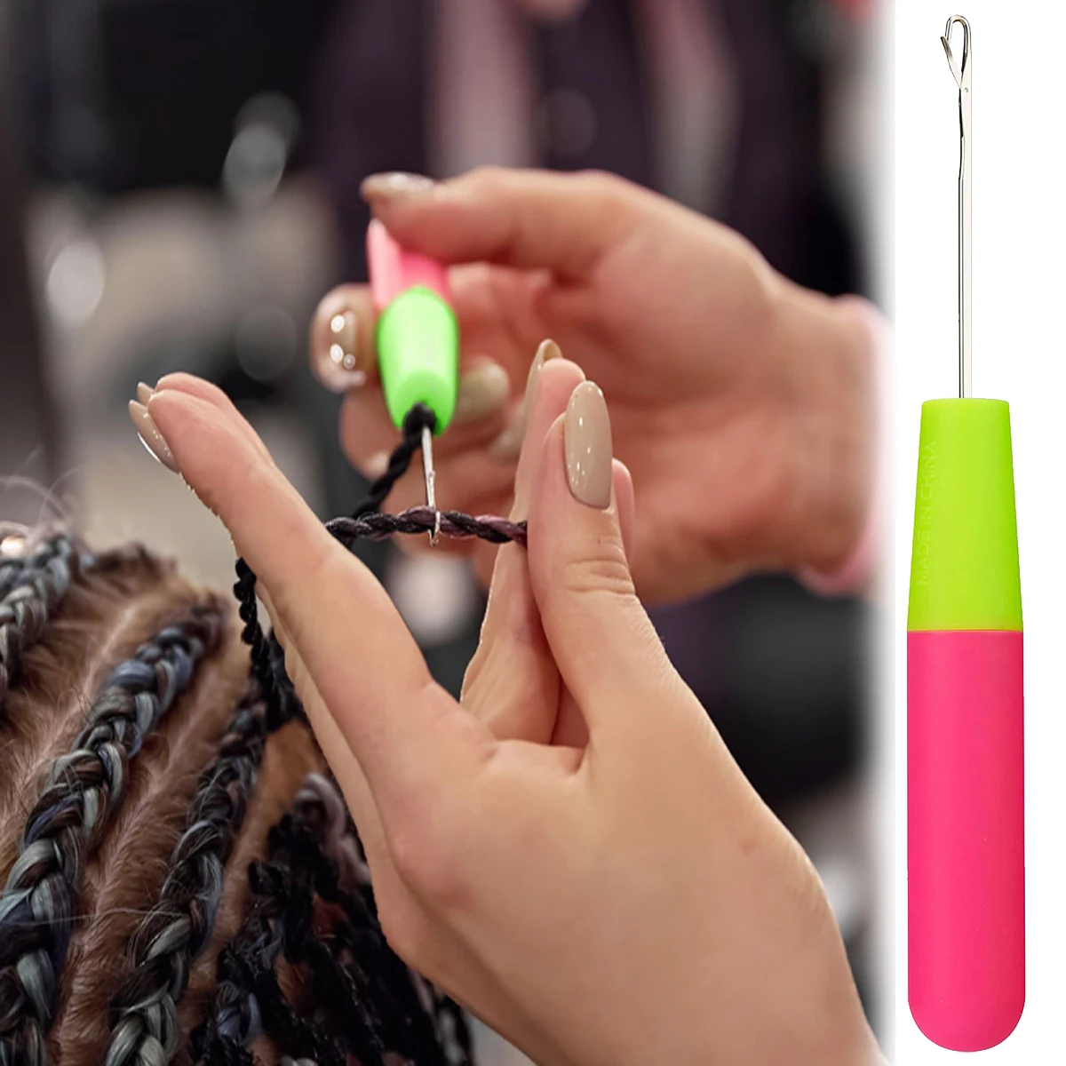 

5Pcs 0.38cm/0.57cm Plastic Handle Latch Hook Crochet Needle Dread-lock Knitt Hair Crochet Needle Hook Hair Weaving