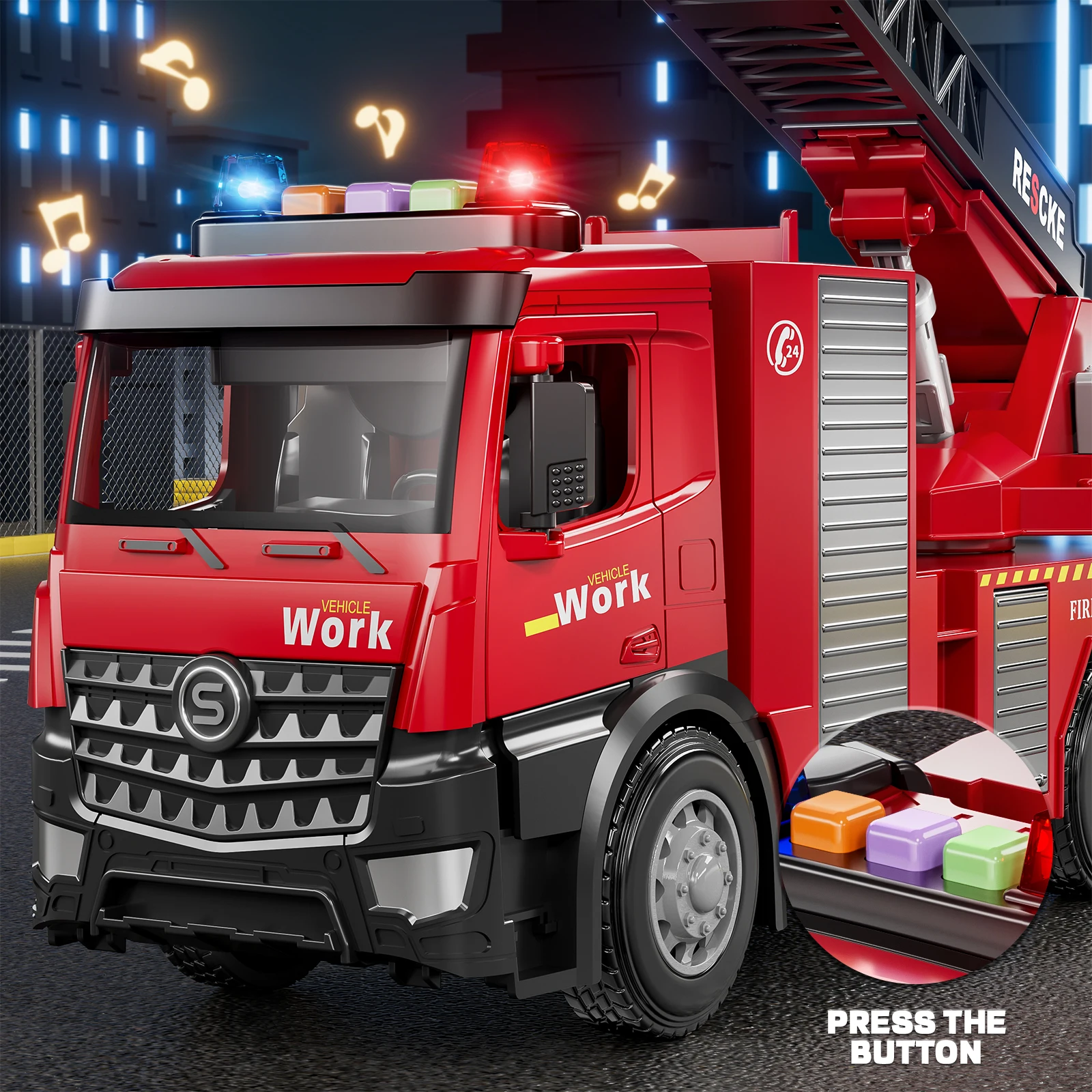 โลหะผสม Fire Truck ของเล่นเด็กบันได Fire สเปรย์น้ําสีแดงรถบรรทุก Light Sprinkler รถสําหรับของเล่นเด็กรถยนต์ของขวัญวันเกิด