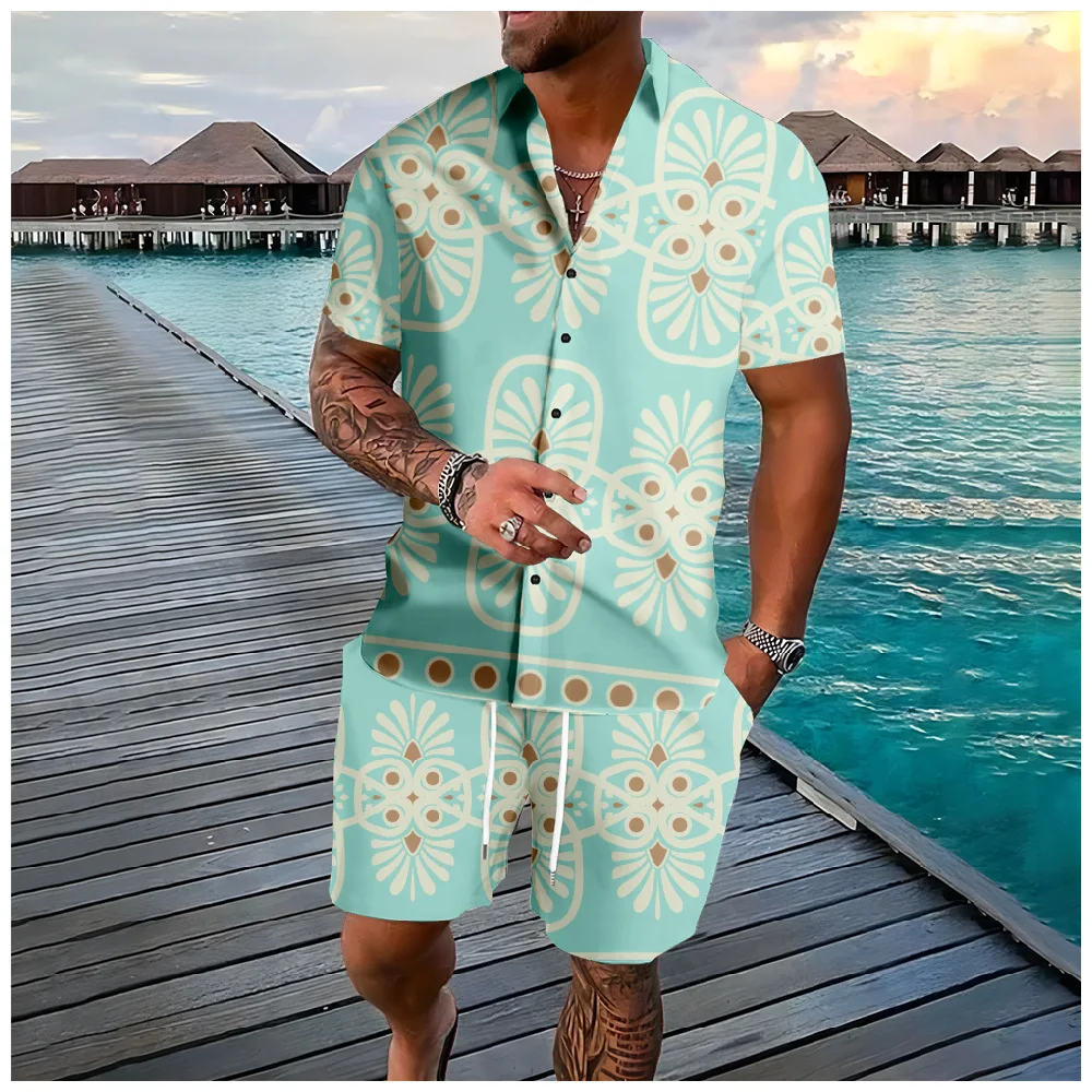 Tribal Totem 3D Print Men Shirt Sets Fashion Short Sleeve Shirt Oversized Casual Beach Shorts Streetwear Hawaiian Suits Clothes