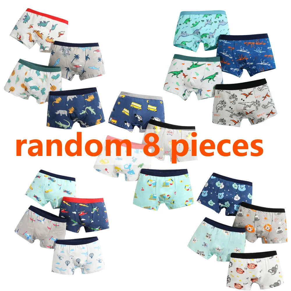 1/4/8 pcs Boys Boxer Sets Briefs Kids Cotton Underwear Baby Underpants Teenager Cartoon dinosaur All Print Soft Children Panties