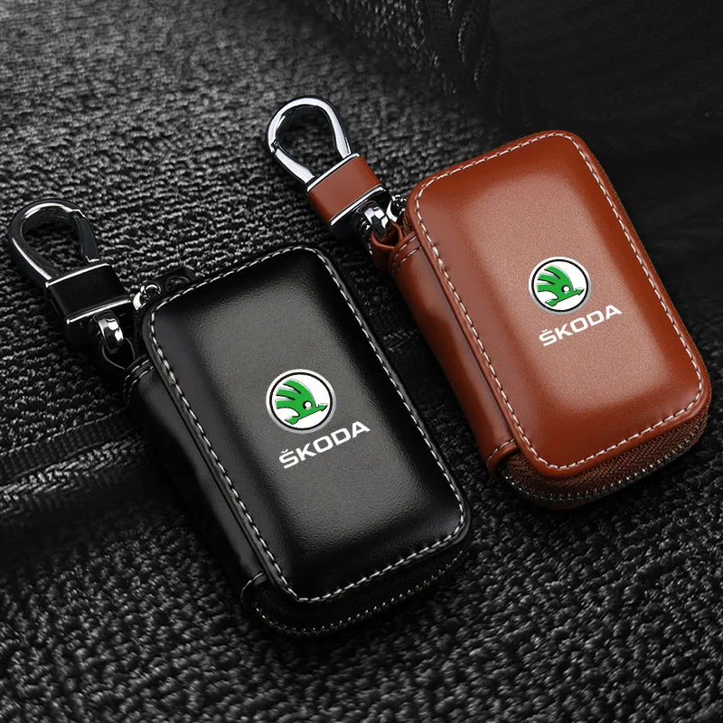

For Skoda Fabia 1 2 Octavia RS Superb Rapid Karoq Vision Leather Key Wallet Car Key Bag Multi Function Key Case Car Accessories