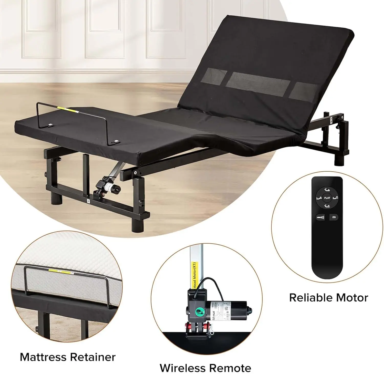 Twin Xl Size Adjustable Metal Bed Frame With Wireless Remote Control And Quiet Motor, Independent Head And Foot Incline, Zero