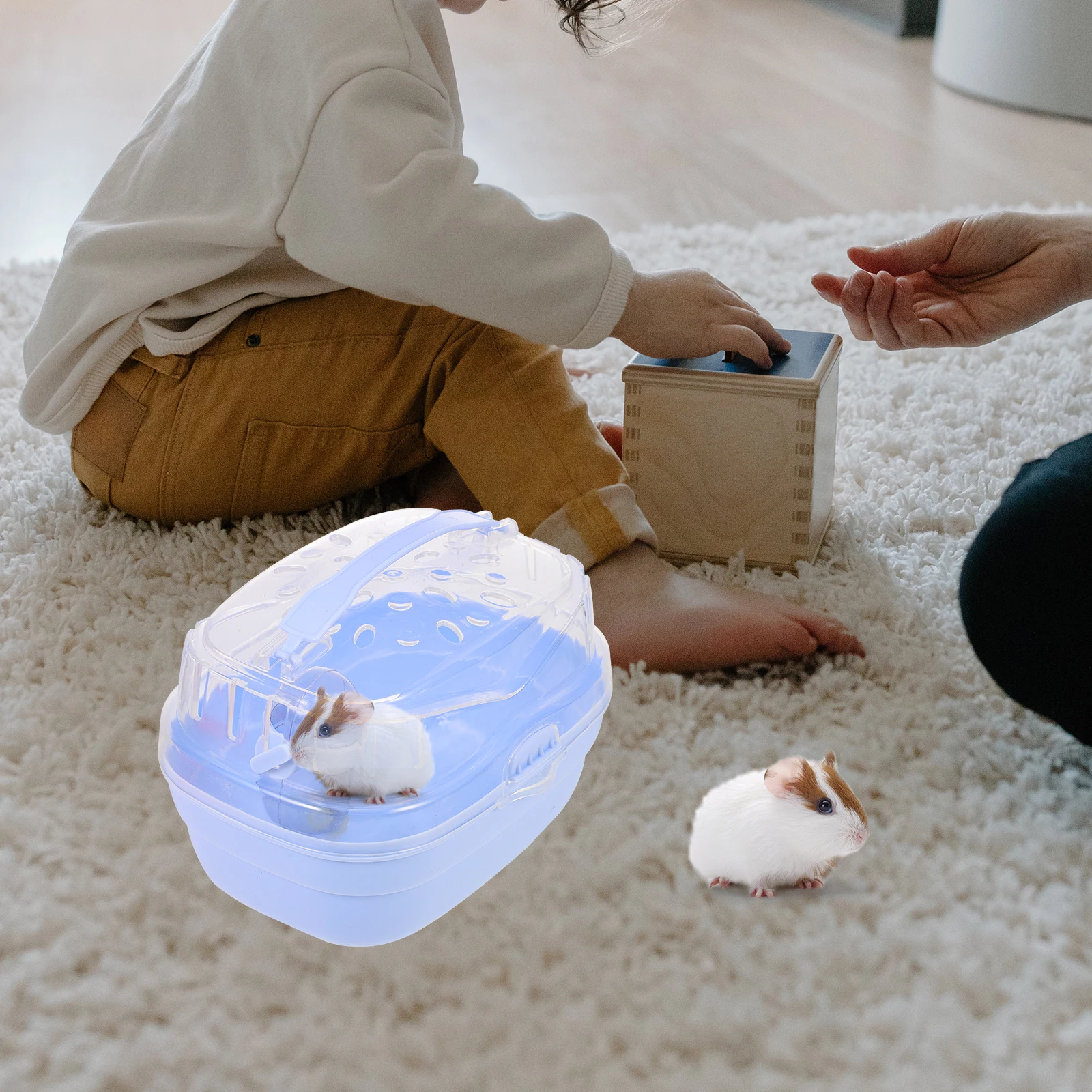 

Handheld Cage for Hamsters Lightweight Travel Carrier Plastic Pet Container Sky-blue Portable Storage House