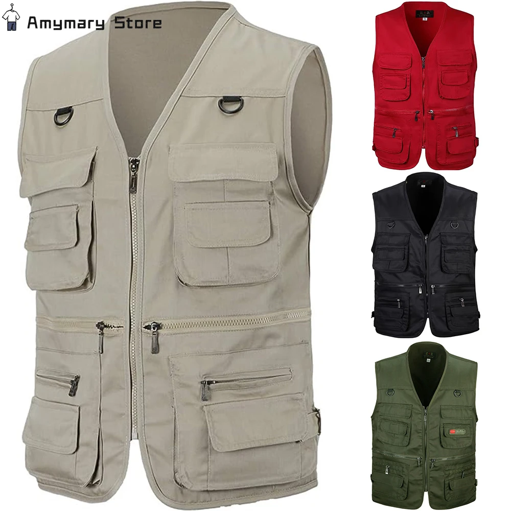 

Summer Men Tactical Hiking Fishing Vest Multi-pocket Photographer Waistcoat Outdoor Leisure Male Thin Cargo Jacket Vests S-6XL