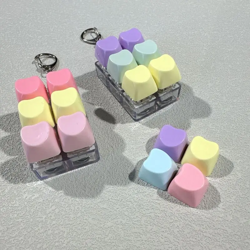 Fidget Toy LED Keyboard Switch Tester Heart Shaped Keycaps Stress Relief Portable Keychain For Adult Anxiety Relief Press Toy
