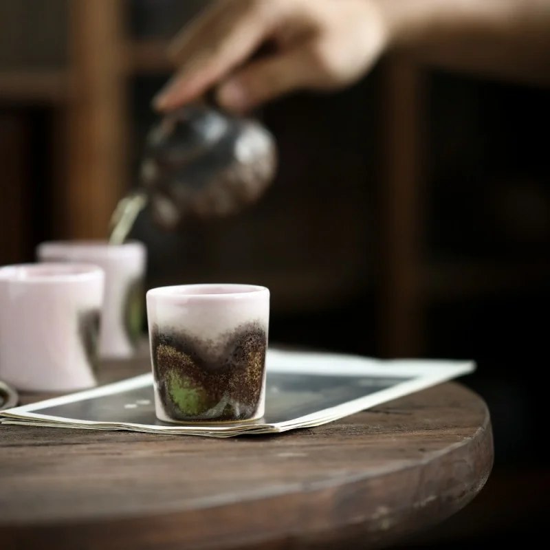 ★Jingdezhen Handmade Soda Kiln Tea Cup Porcelain Master Cup Tea Cup Jade Pink Amber Single Cup Lettered Cup