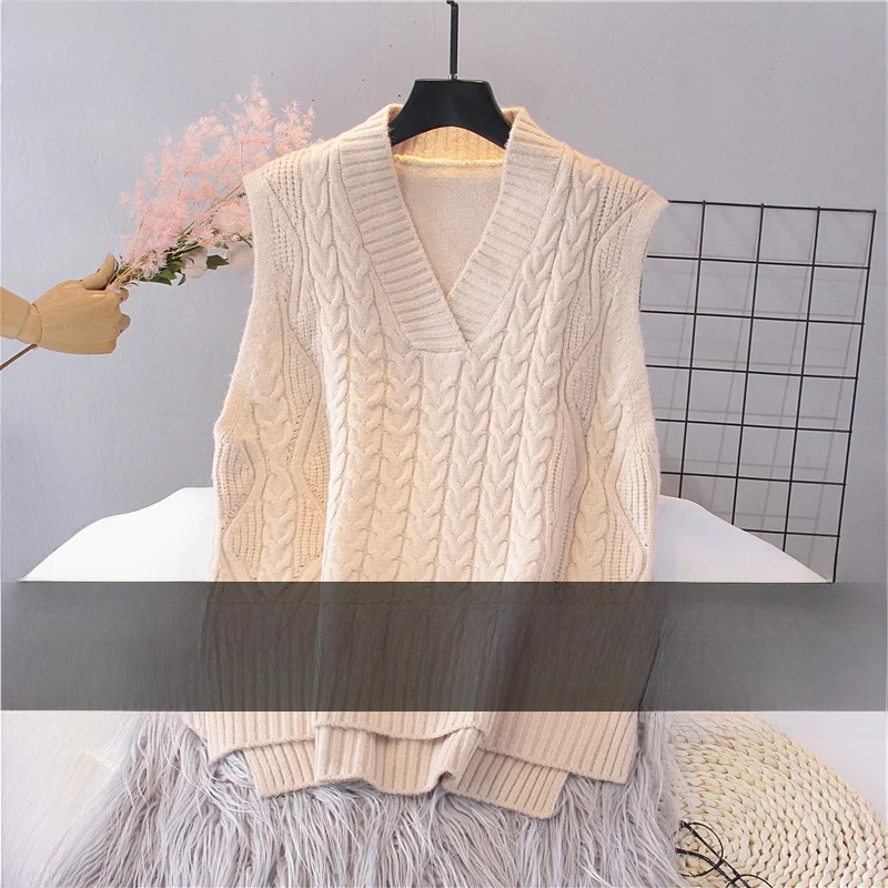 

Свободный женский вязаный свитер, жилет, базовый слой, майка с v-образным вырезом на пуговицах, корейский Sle, однотонный, для поездок на работу, Faion