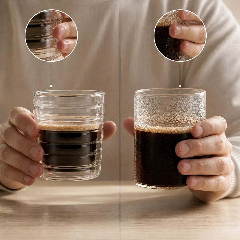 Heat Resistant Double Wall Glass Cup 80ml 150ml Spiral Design Nespresso Espresso Mug with Bottom Air Vent for Hot Coffee Tea
