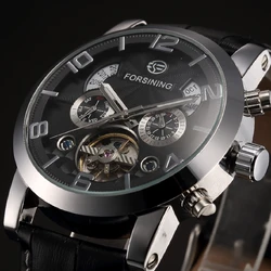 Forsining Men's Watches Automatic/Mechanical/Leather Strap Dial Date Year Month Display Men Wristwatch Reloj Hombre Tourbillon