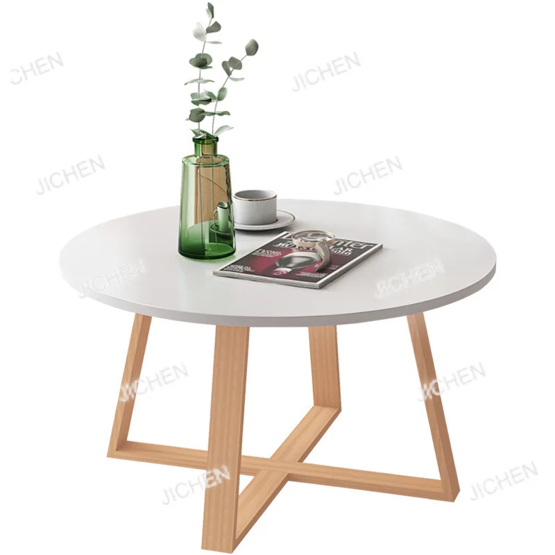

Combination Round Coffee Table Living Room Household Solid Wood Legs Simple Modern Small Coffee Table Balcony