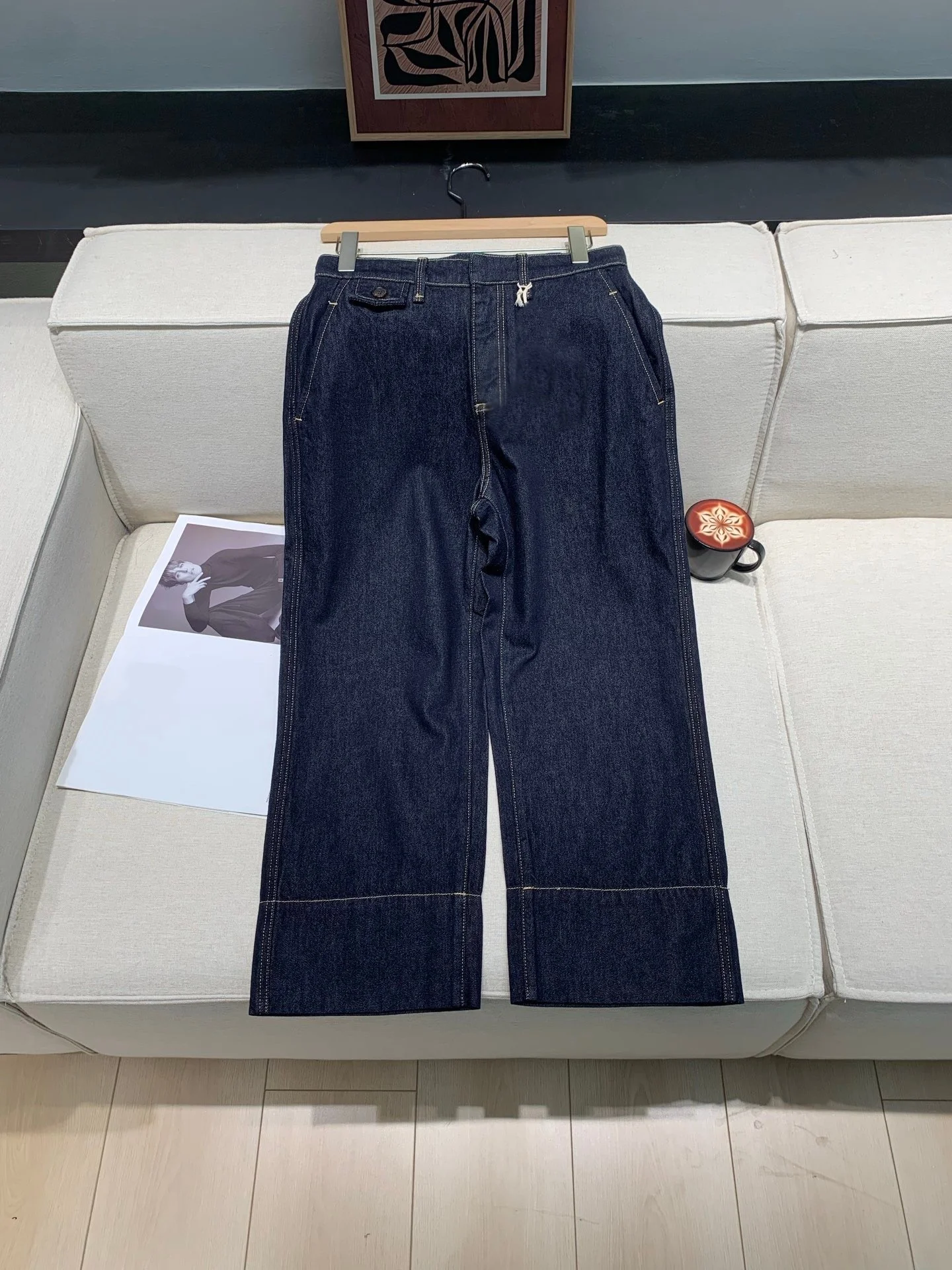 

Women 100% Cotton Wide Leg Jeans High Waist Solid Color Loose Denim Pants