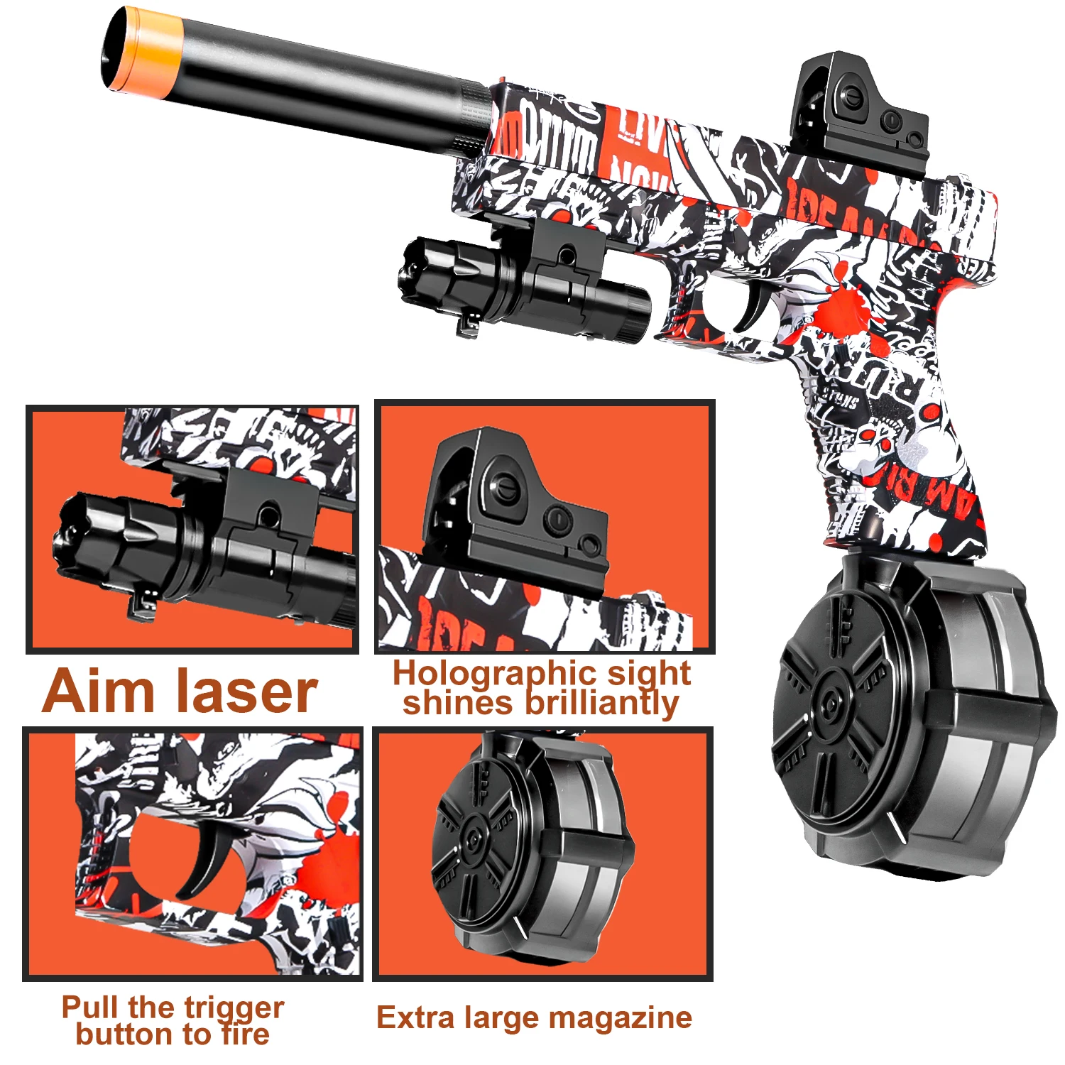 장난감 총, 젤 볼, 내장형 전기 버스트 런처, 다양한 색상 가능, 야외 가족 활동, 휴일에 적합