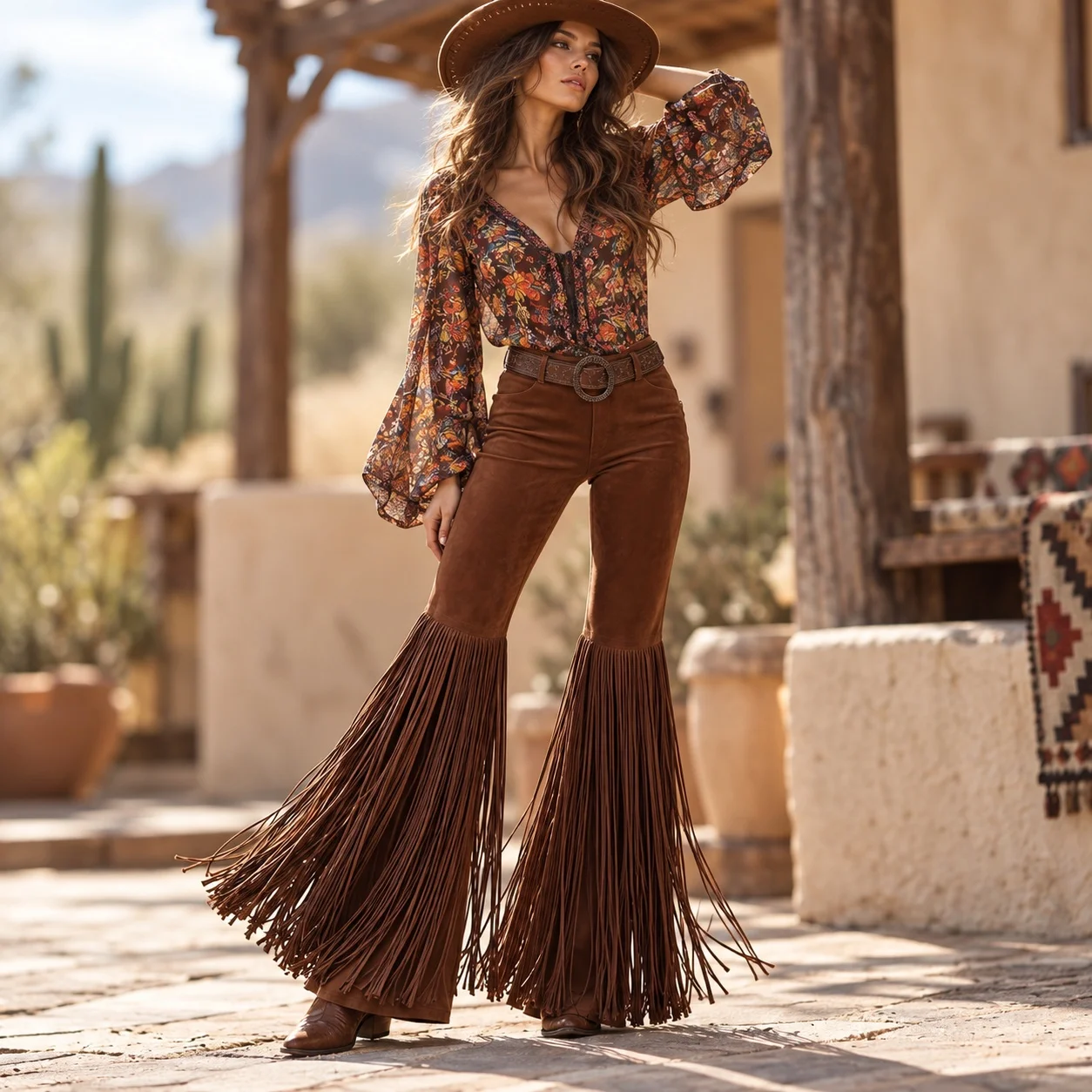 Mid Rise Patchwork Pants with Flared Leg Full Length Spring Streetwear Tribal Women Pants Regular Thickness Medium Stretch